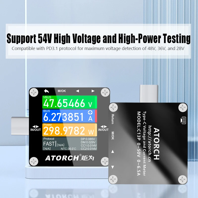 Imagem -06 - Rápido Protocolo de Carregamento Tester Usb Medidor de Tensão Atual Tipo-c Pd3.0 Mobile Phone Charger Monitor Características Escaláveis 48v C13p