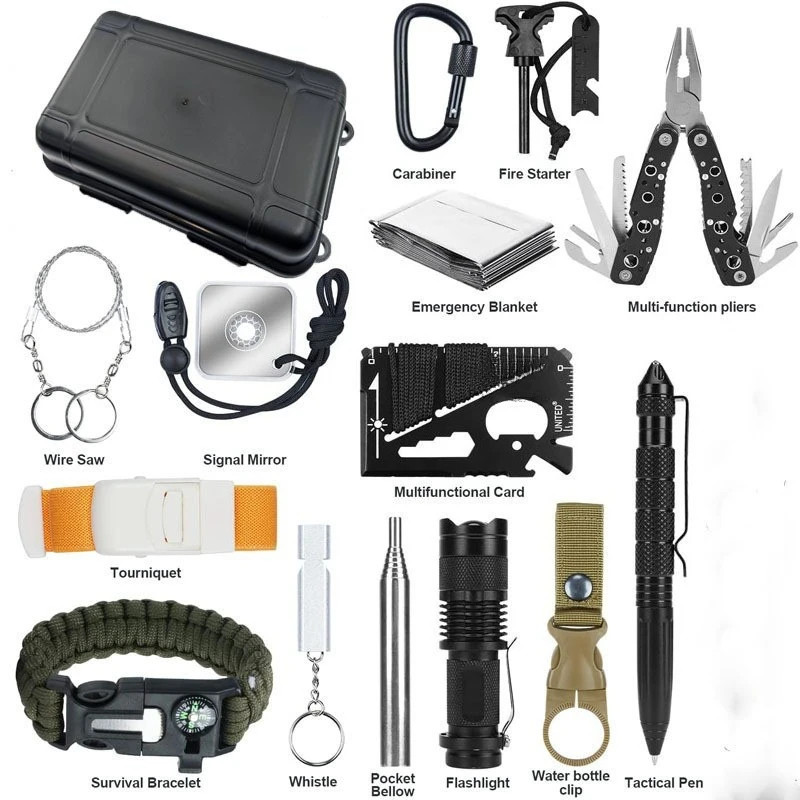 Outdoor survival tool set Multifunctional survival first aid box Wilderness rescue equipment