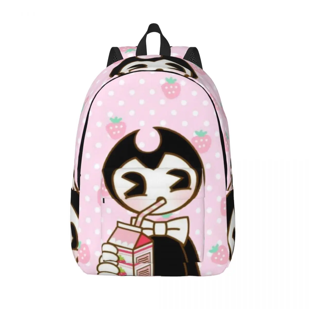 Bendy And The Dark Revival Backpack for Boy Girl Kids Student School Book Bags Strawberrys Milk Canvas Daypack Preschool Bag