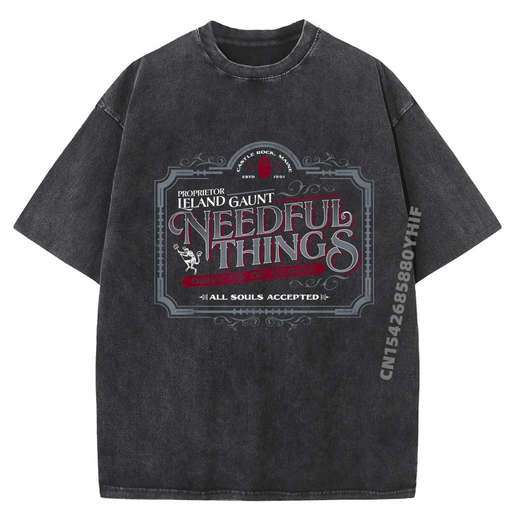 

Gothic Needful Things Devil Hiphop Streetwear Luxury Clothes Men Retro Washed Tops Graphic Tees Soft T-shirt