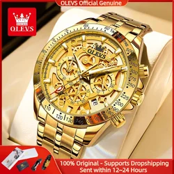 OLEVS 9913 Men Watch Sport Business Hollow out Waterproof Luminous Stainless Steel Chronograph Top Luxury Gold Quartz Men Watch