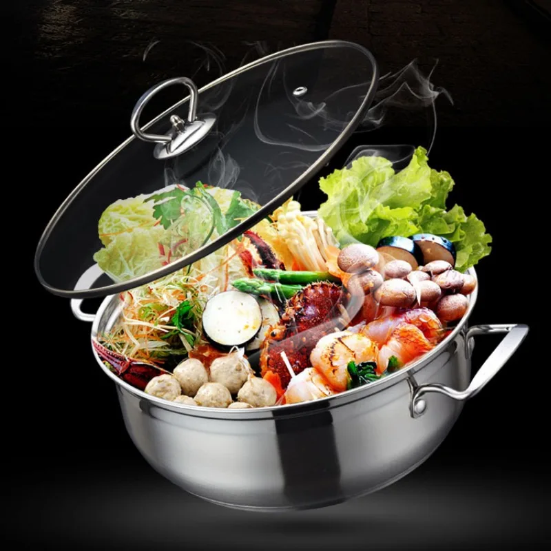 Hot Pot Stainless Steel Pot - Thickened Clear Soup Pot for Chinese Hot Pot Fish Scale Texture Design Hotpot  Non-Stick Pot