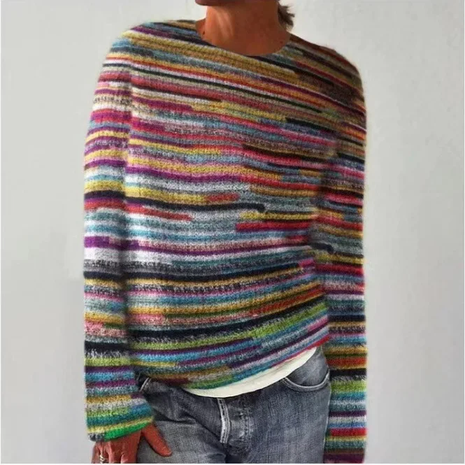 Women Sweaters Print Striped Jumpers Straight Casual Streetwear Pullovers Long Sleeve Elegant Lady Autumn High Street 2026
