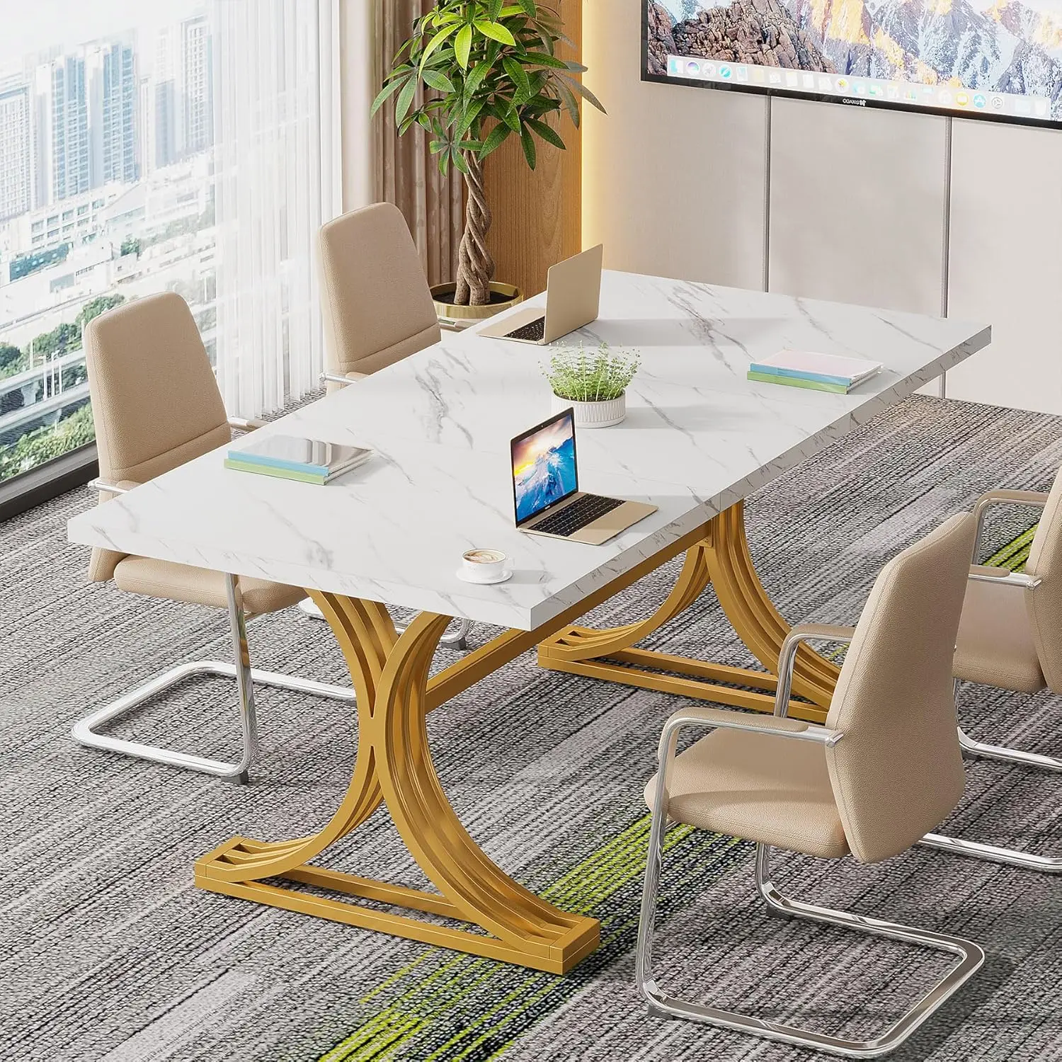 

5FT Small Conference Table for 4 to 6, Modern Meeting Table with Strong Metal Frame for Office Meeting Conference Room