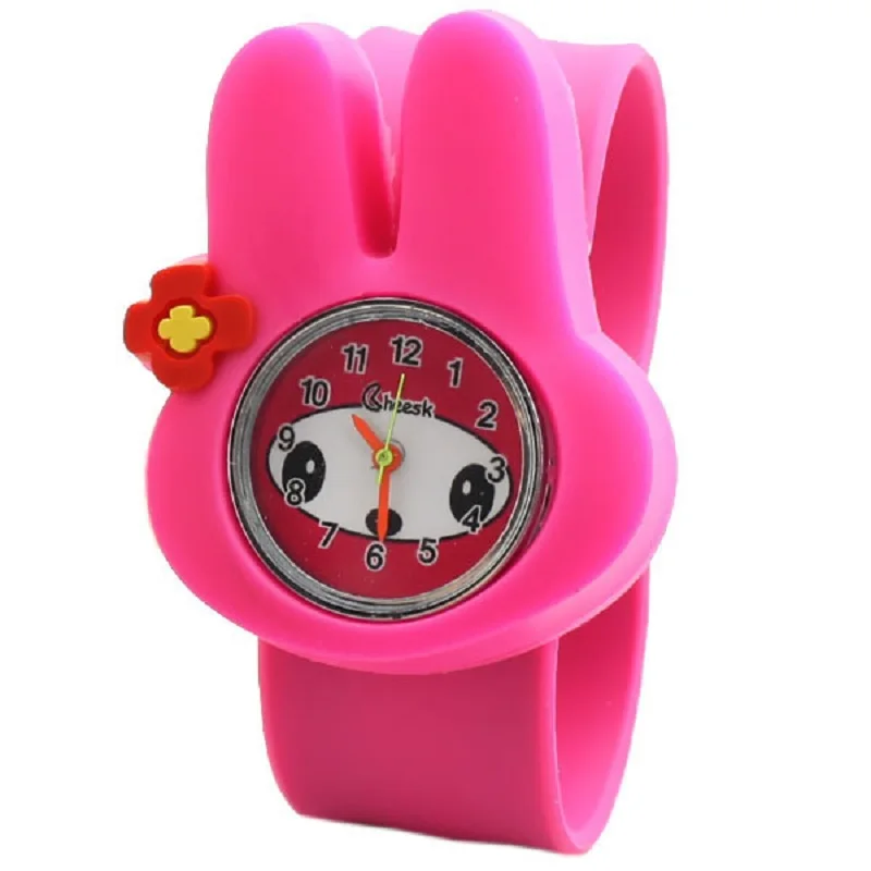 Nuevos relojes para niños con patrón de conejo bonito, regalo de cumpleaños para niñas, reloj de silicona de dibujos animados para niños, hermoso reloj de mesa de palmaditas