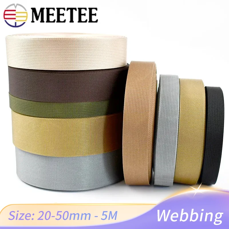 5M Meetee 20-50mm Nylon Webbing Bag Strap Binding Tapes Backpack Belt Clothing Ribbon Band DIY Sewing Material Accessories