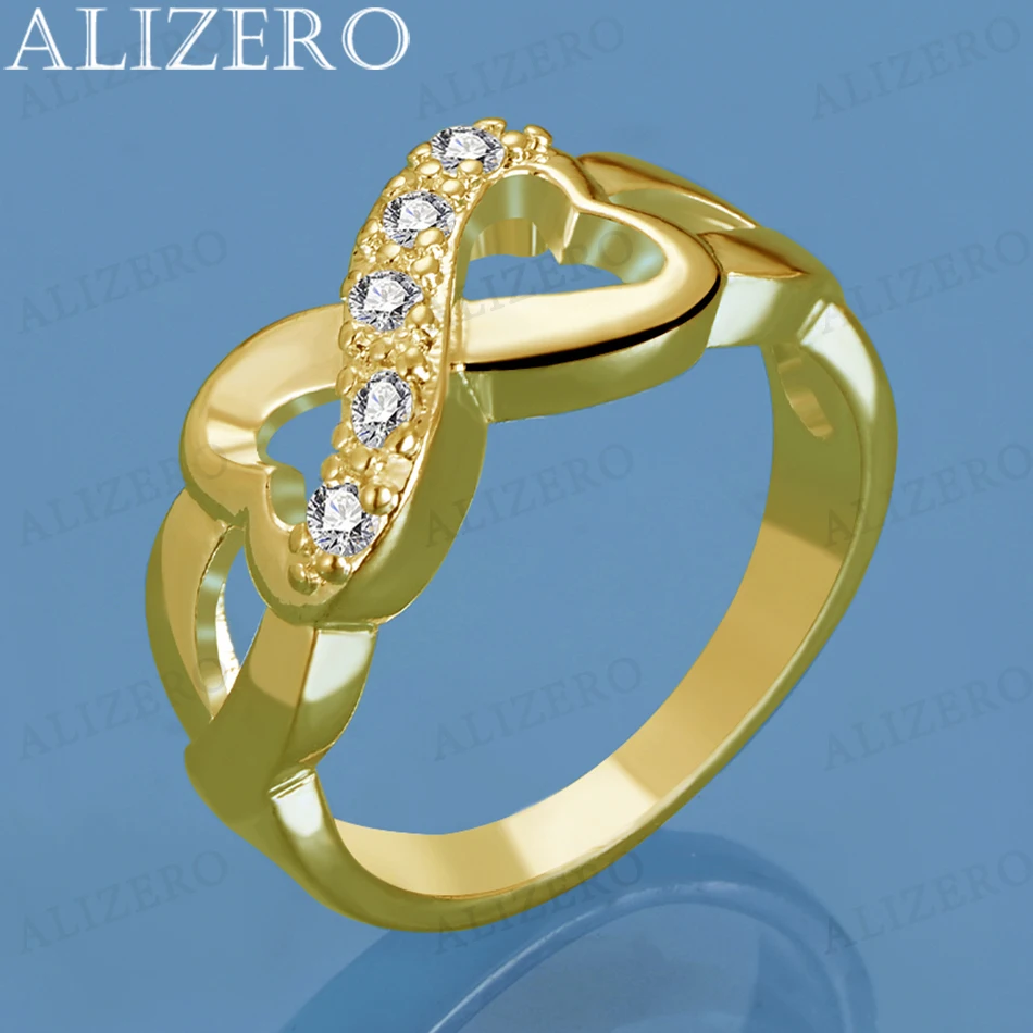 

ALIZERO 18K Gold AAA Zircon Heart Rings For Women Wedding Engagement Band Fashion Party Gifts Charms Jewelry Accessories