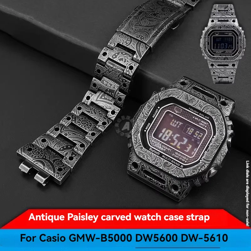 

For Casio GMW-B5000 DW-5600 GW-B5600 DW-5610 GW-M5610 Antique Carved Watch Strap Case Personalized Modification Bezel Watchband
