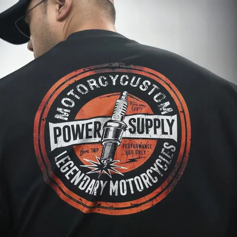 

American Retro T-shirt Men's Summer Sweat-absorbing Breathable Top Cotton Motorcycle Short-sleeved Fashion Couple Outfit