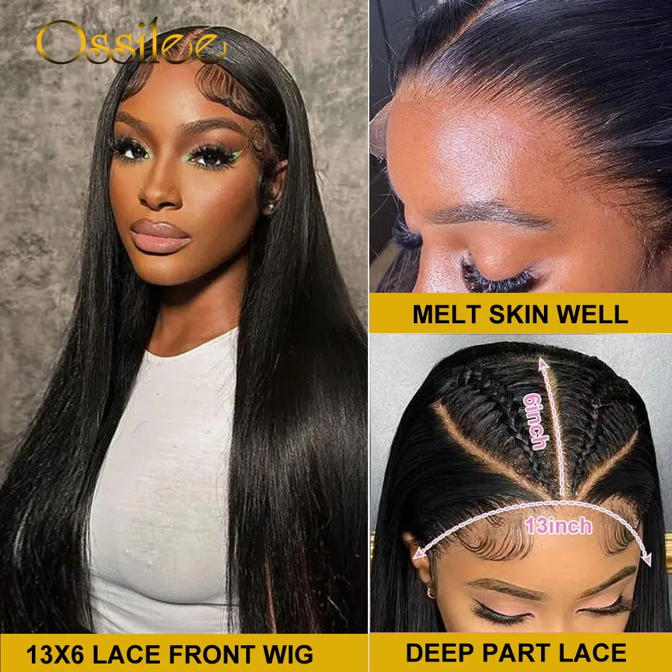 Ossilee Long 36inch Bone Straight Lace Frontal Wigs Brazilian Human Hair 13x4/13x6 Frontal Wigs 250Density Lace Wigs for Women