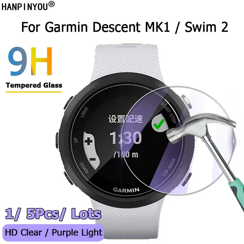 For Garmin Descent MK1 Swim 2 Smart Watch Ultra Clear / Anti Purple Light 2.5D Tempered Glass Film Screen Protector Guard