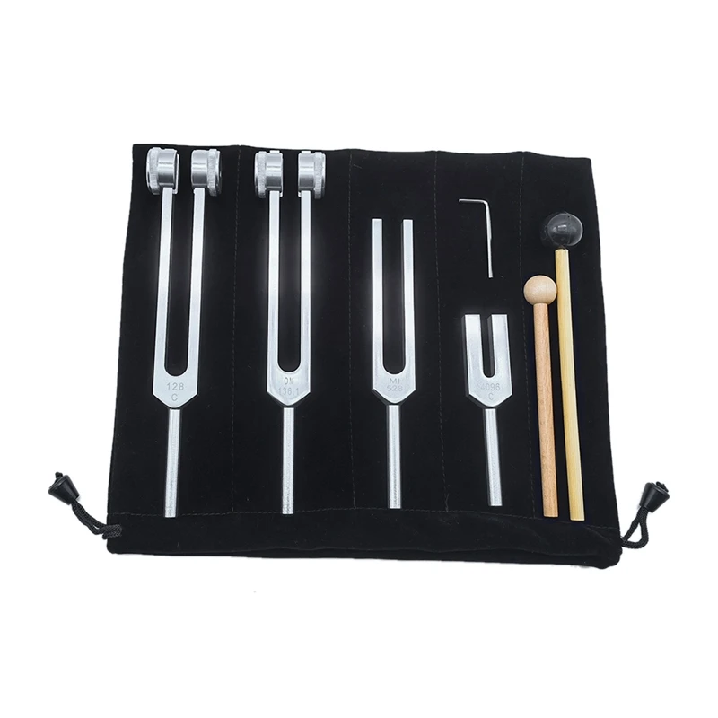 4Pcs Tuning Fork Set(128Hz, OM 136.1Hz, MI 528Hz, 4096Hz),For Healing Chakra,Sound Therapy,Reliever Stress