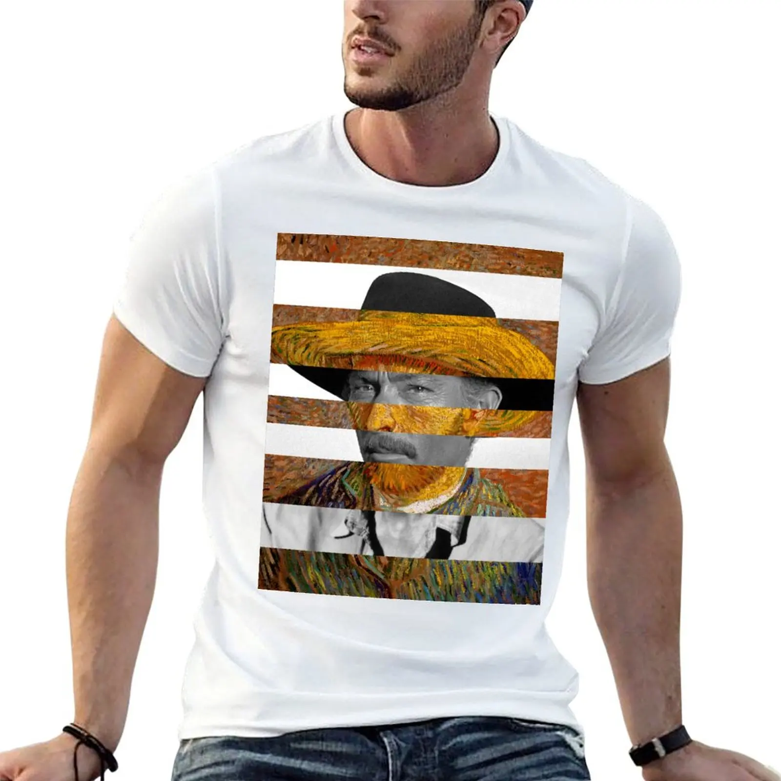 Camiseta con autorretrato de Vincent Van Vogh y Lee Van Cleef, camiseta de anime, camisetas para hombre, camiseta de algodón