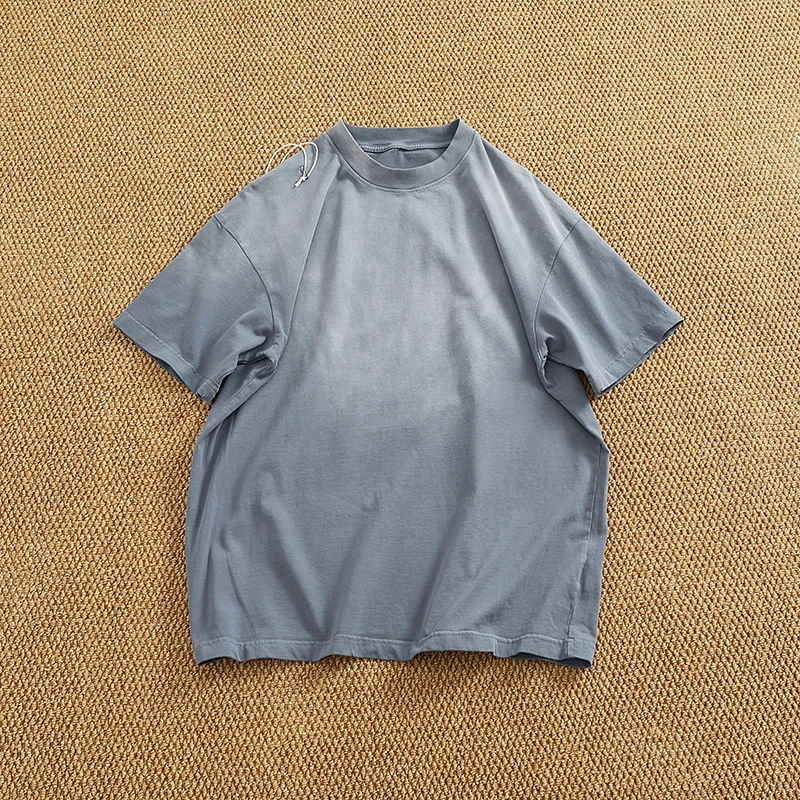 Gradient heavy washing to do old loose high street fashion short sleeve T-shirt man off shoulder half sleeve base T