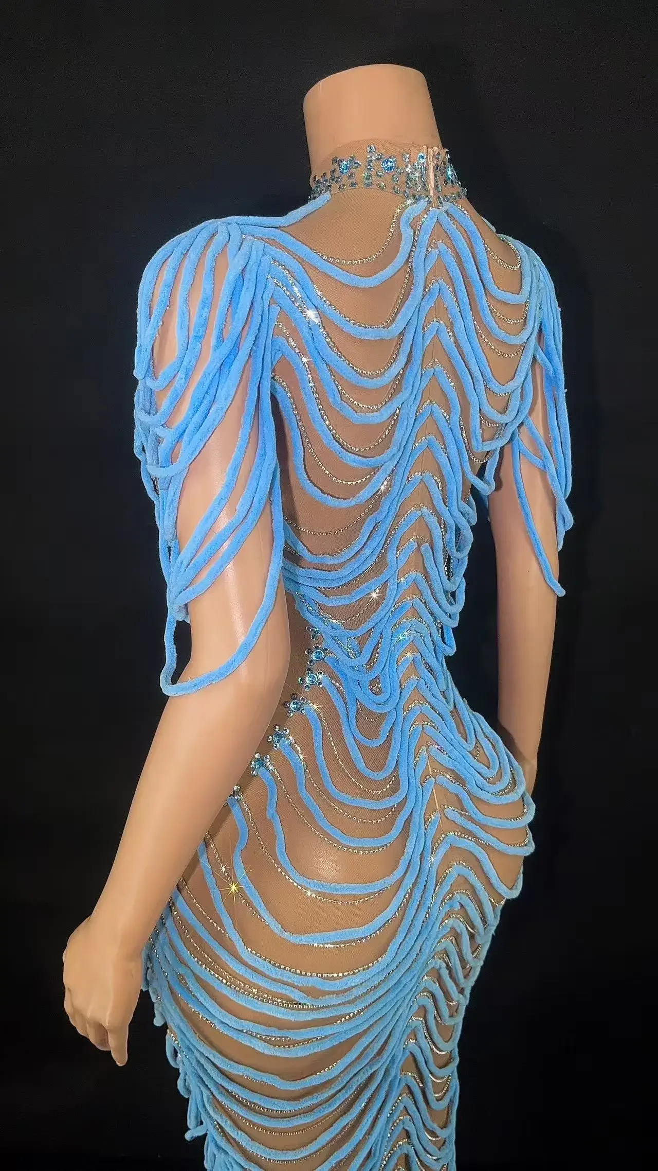 مثير الوردي شبكة حزب اللباس الجوف خارج أكمام الحفلة الراقصة مهرجان عشاء ملابس النوم للنساء عالية الشق أزياء مسرحية