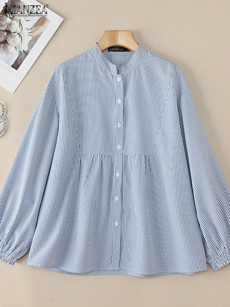 Casual Long Sleeve Striped Shirt ZANZEA Women Muslim Blouse Casual Buttons Down Work Tops Turkey Abaya Kaftan Islamic Clothing