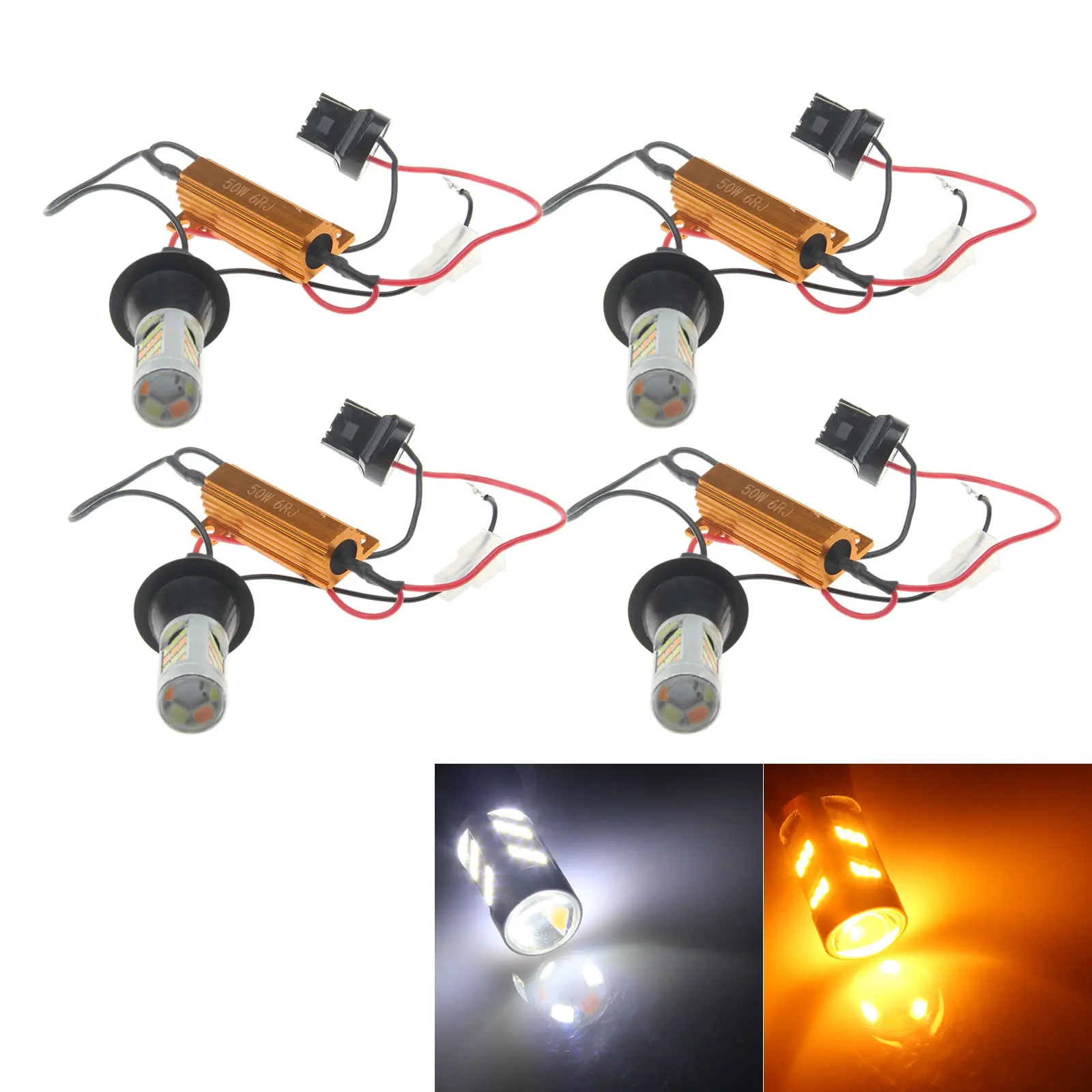 2x White Switch Yellow Car 7443 Brake Light Backup Blub 42 Emitters 2835 SMD LED W3X16Q 7440 Z20197