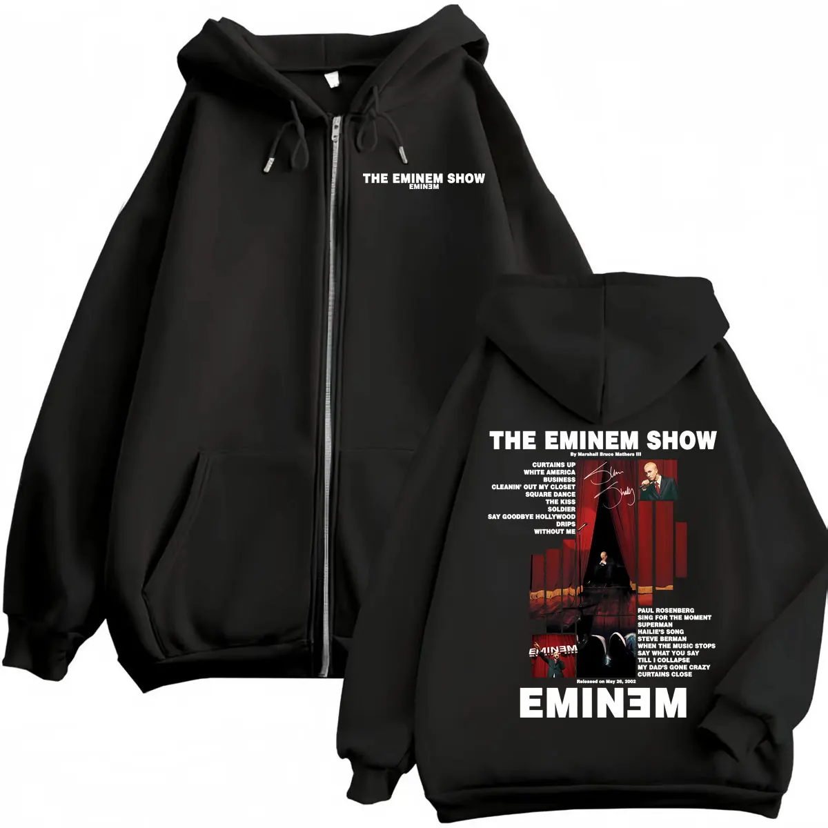 

Rapper Eminem The Eminem Show Album Graphic Zipper Hoodies Fashion Hip Hop Zip Up Pullovers Men Women Casual Loose Sweatshirts