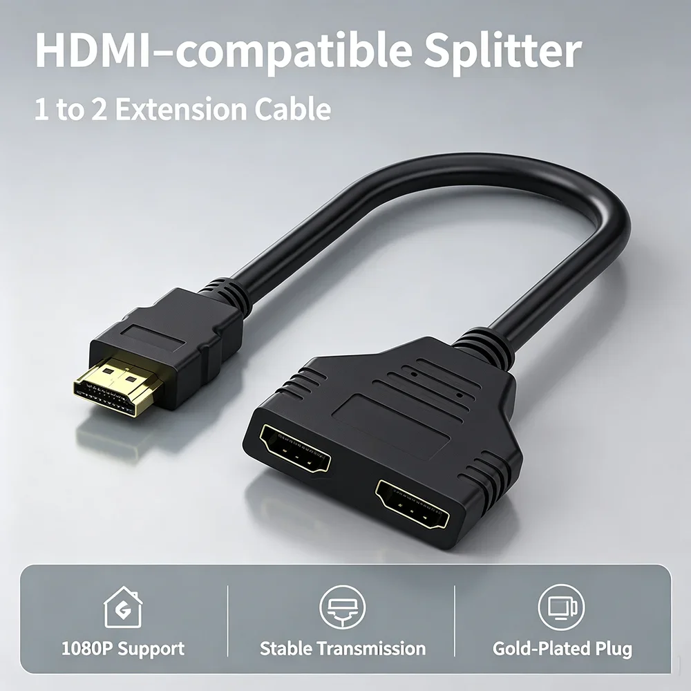 HANNUO HDMI‑compatible Adapter Cable 1 Male To Dual 2 Way Female 4K 3D Y Splitter Cable for Laptop TV Monitor 1080P 1 in 2