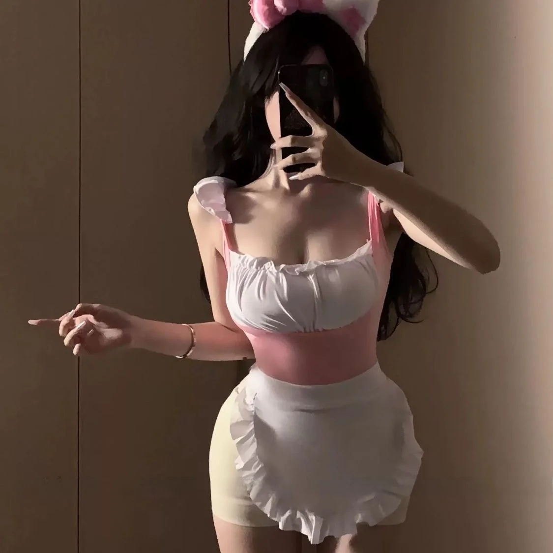 

Cute Maid orm Set plus Size One-Piece Spwear Sexy Sp Dr Polyester Fiber Svel A-Line Skirt Sle Home Use