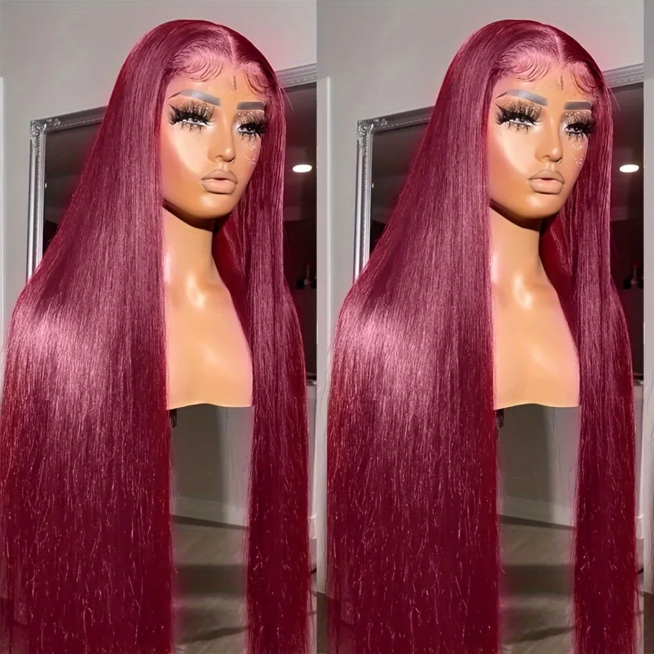 

Burgundy 13x4 HD Lace Frontal Human Hair Wig Straight Red 13x4 Lace Front Human Hair Wigs 99J Colored 200% Density Human Hair