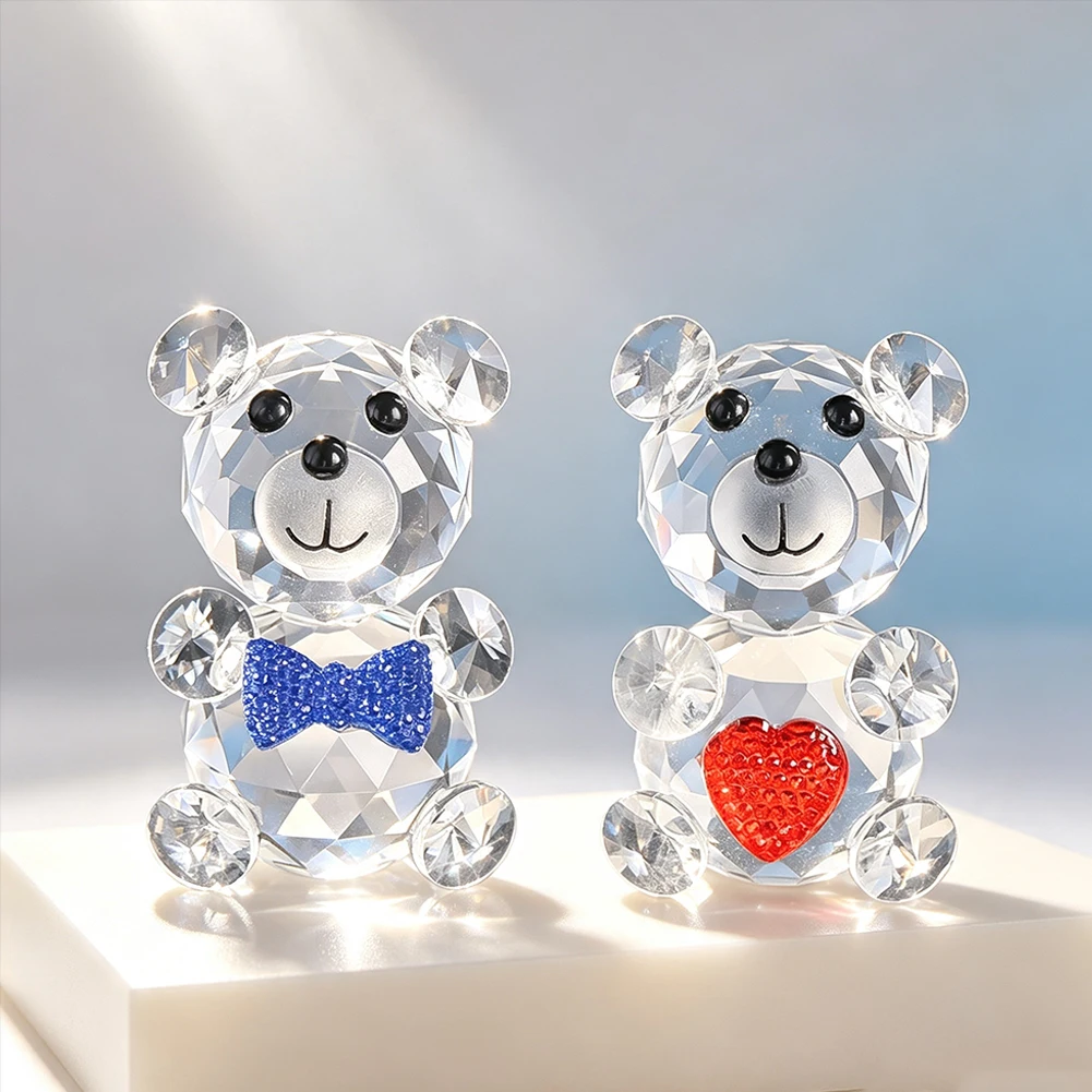 Cute Crystal Teddy Bear Figurine Paperweight Standing Mini Bear Sculpture Desk Ornament Birthday Gift Decor 6cm 81g
