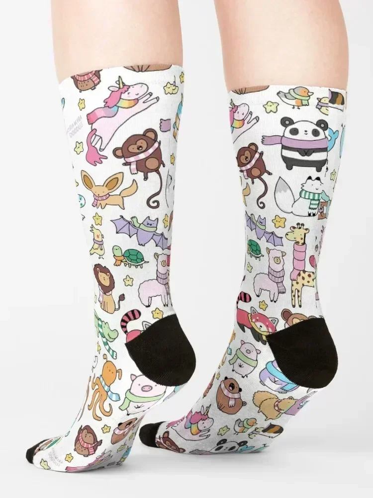 Winter Animals with Scarves Doodle Socks Toe sports Stockings compression kawaii professional running Socks For Man Women's