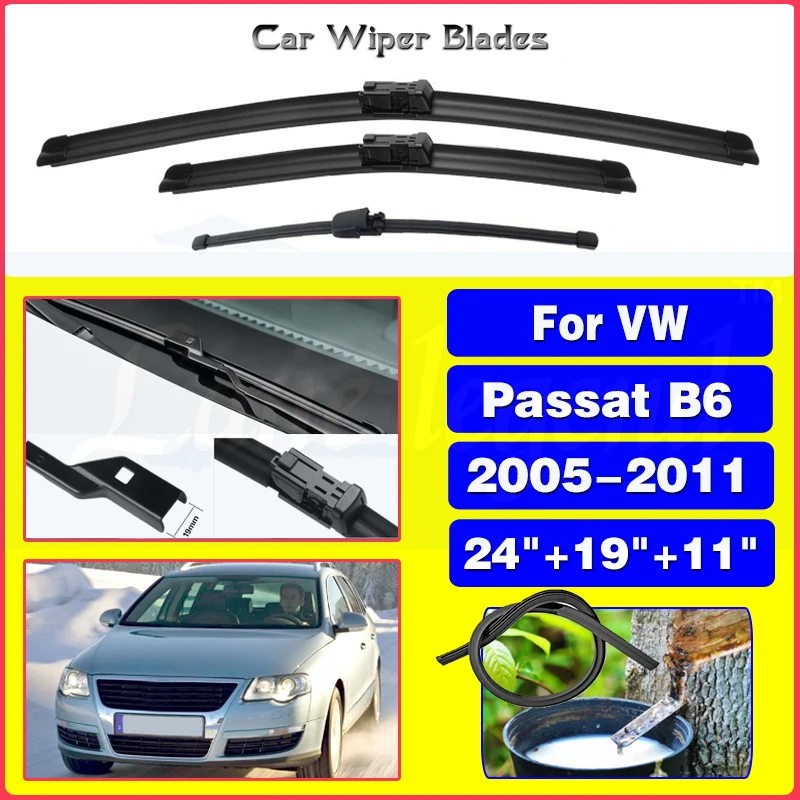 

For VW Passat B6 2005-2011 Car Front Rear Wiper Blades Soft Rubber Windscreen Wipers Auto Windshield 24"+19"+11" 2008 2009 2010