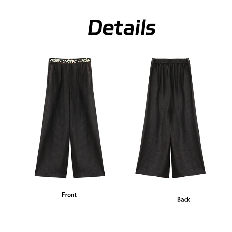 LI SILK CLOUD xiangyunsha Embroidered Pants - Glossy Silk Fabric, Skin-Friendly Comfort, Guangdong Black Pearl Guangdong Gauze