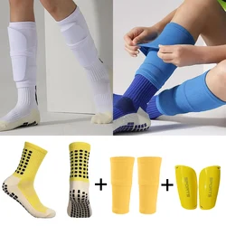 Protège-tibias de football à haute élasticité pour adultes et enfants, housse de legging de sport, équipement de protection extérieur, chaussettes de football Nop Slip, un ensemble