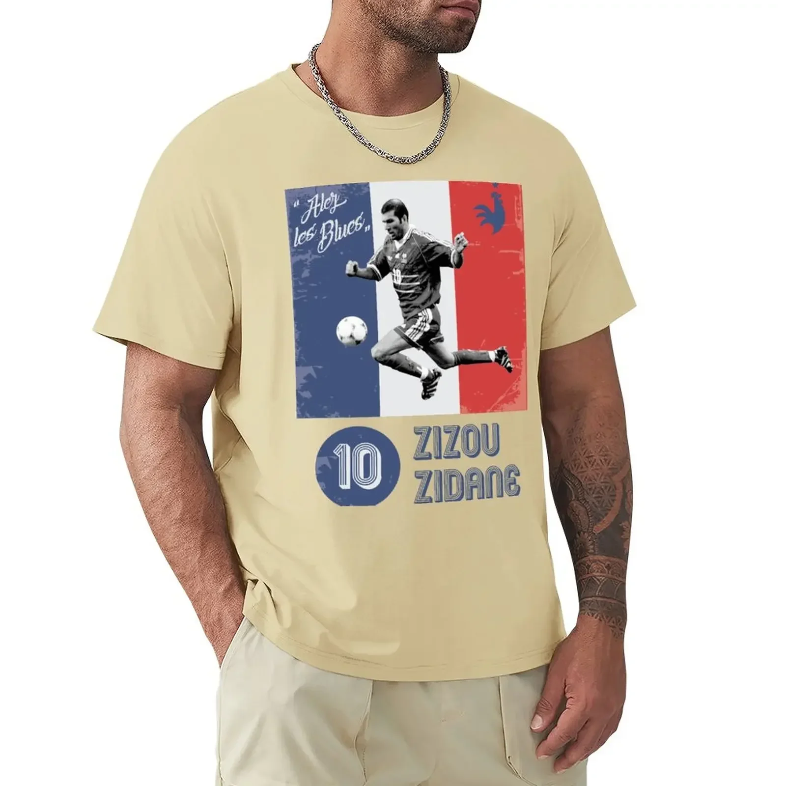 قميص تمرين عادي كبير الحجم للرجال ، ملابس عتيقة ، أبيض سادة ، وزن ثقيل ، وصل حديثًا ، زيزو زيدان #3