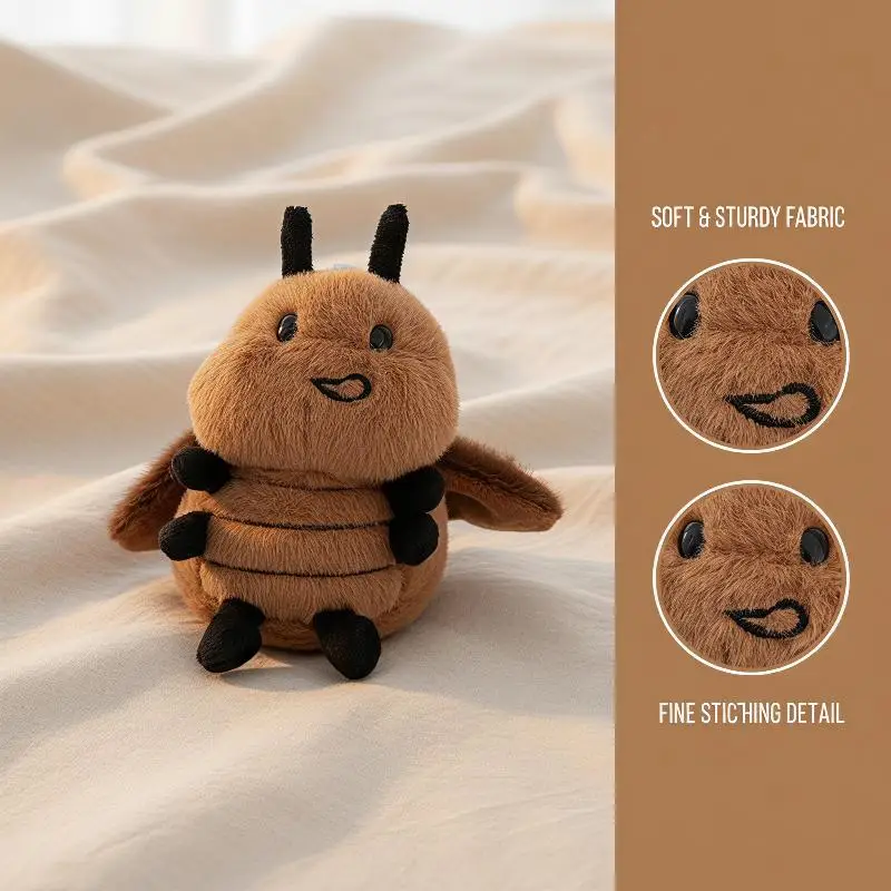 Cute Funny Cockroach Plush Toy Soft Fluffy Stuffed Doll for Kids Graduation Gifts Backpack Accessory Decor