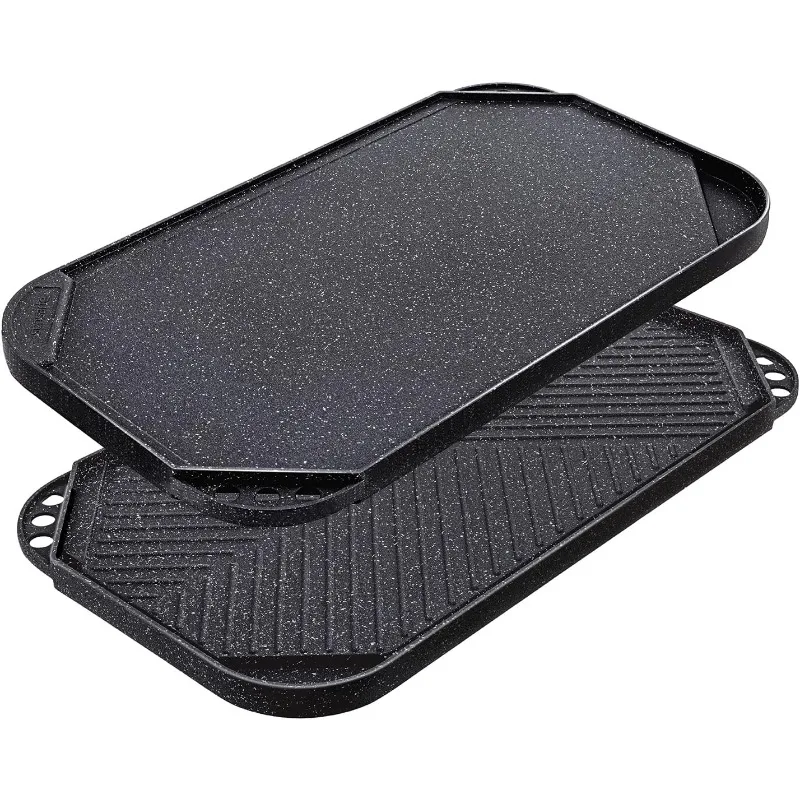 

Nonstick Griddle Grill Pan, Pro-Grid Reversible Grill & Griddle Pan, Two Burner Cast Aluminum Griddle