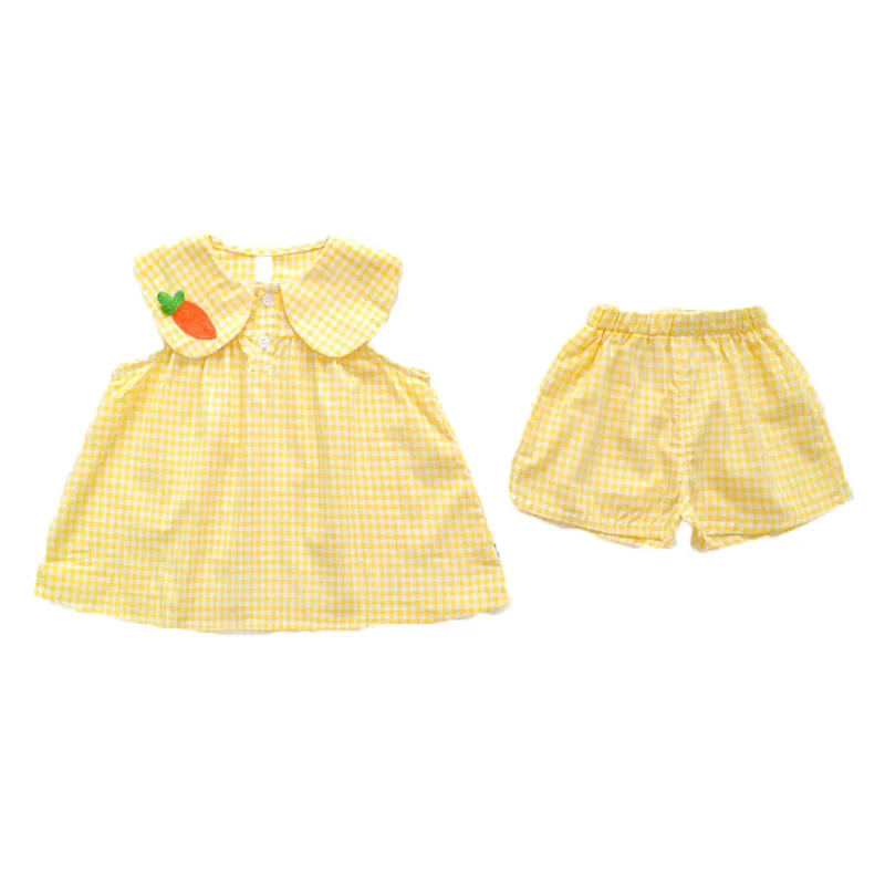 Set di abbigliamento dolce abiti per bambini estivi abito a quadri in cotone con frutta carina abbigliamento per bambini panni per bambina vestiti