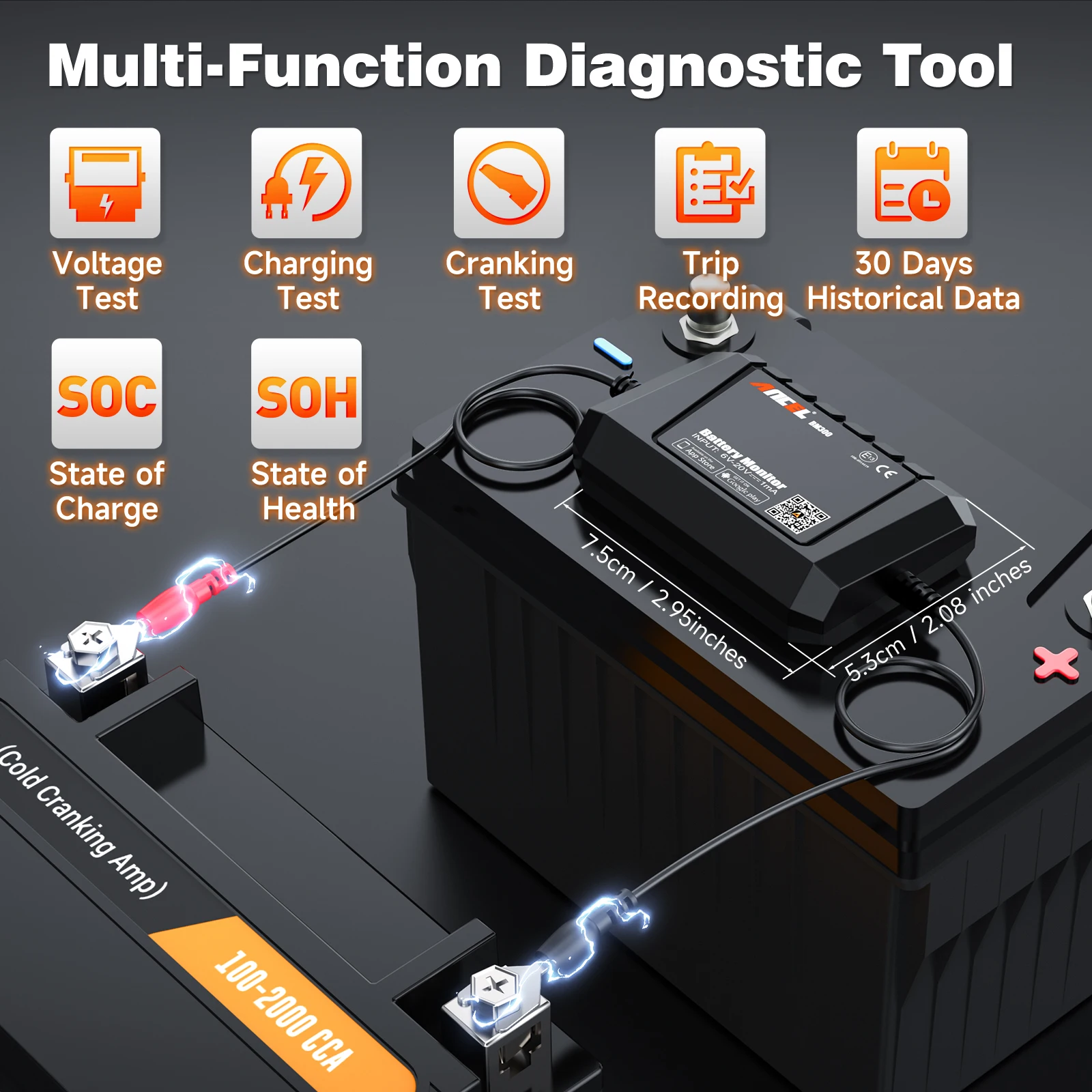 ANCEL BM300 12V Battery Tester Bluetooth Cranking System Charging Cranking Voltage Test Battery Monitor Battery Test For Android