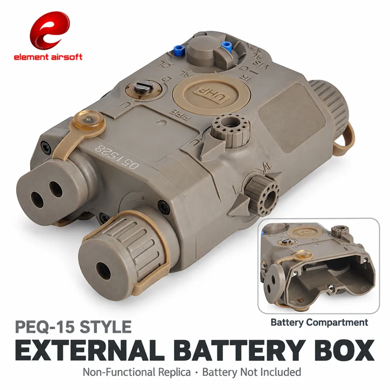 Element EX403 PEQ-15 Airsoft External Battery Box Dummy Case MIL-STD-1913 Picatinny Rail No Laser Function Battery Not Included
