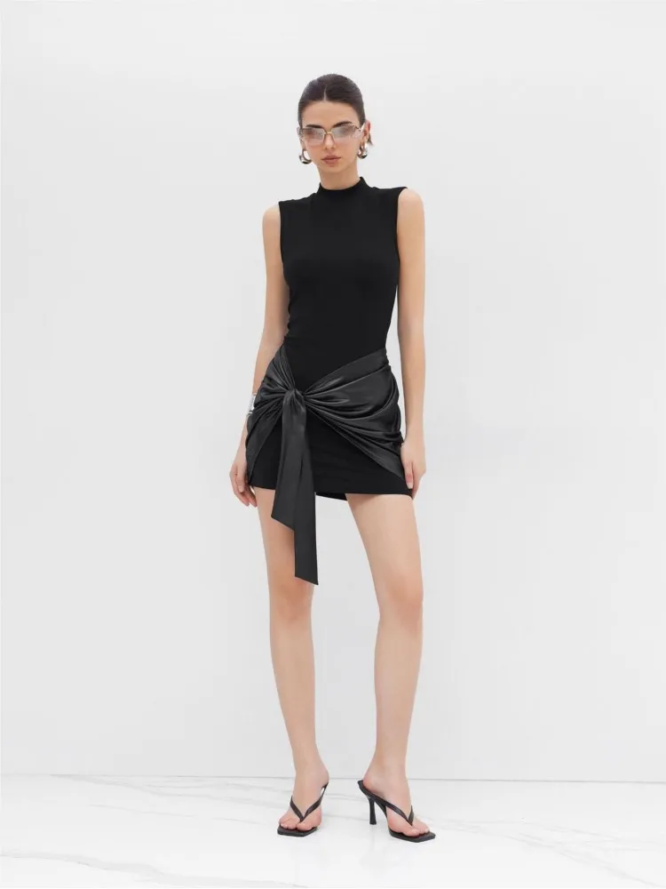 

Mini Dress Dresses 2025 Woman Vestidos Slim Simple Style Solid Color Straps Round Neck Hot Girl Sleeveless Fashion Temperament