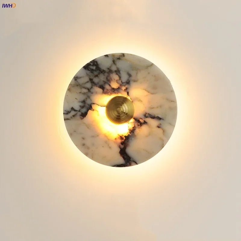 ‌Vintage Loft LED Natural Marble Wall Lamp Lights Dining Room Restaurant Home Bedside Interior Decoration Lamparas De Pared