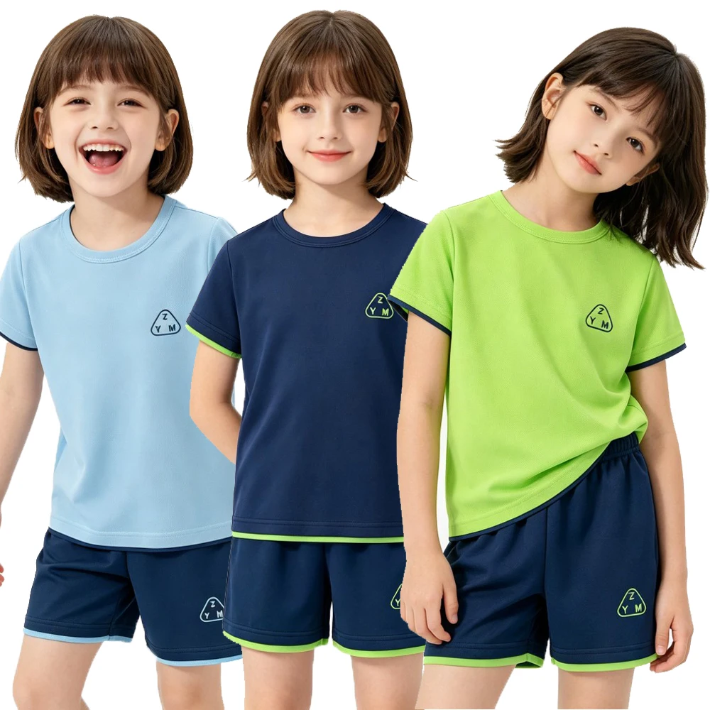 

Summer Children's Quick Drying Mesh Sports Suit 1-10 Years Short Sleeve Top + Shorts Breathable Kids Activewear Set