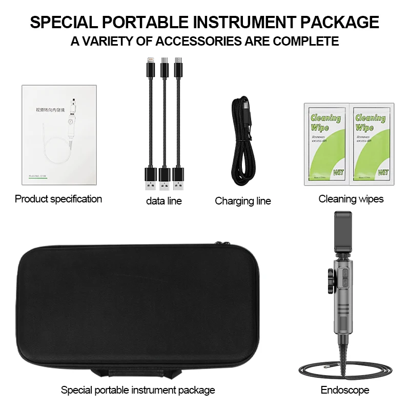 360 °   Шарнирный бороскоп 8,5 мм 6,2 мм 2-сторонняя эндоскопическая инспекционная камера с сумкой для переноски для автомобильной поддержки IOS Android