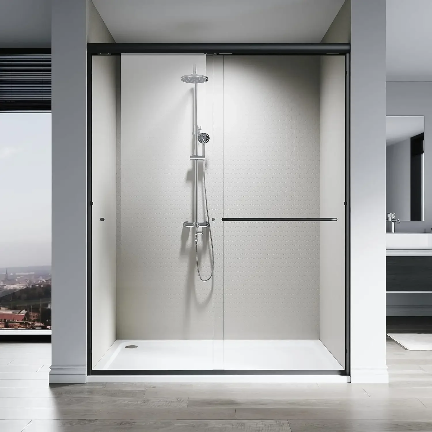 

Shower Door,60" W x 76" H, 1/4" Tempered Glass Shower Door, Sliding Shower Glass Door, Easy to Clean, Matte Black Finish