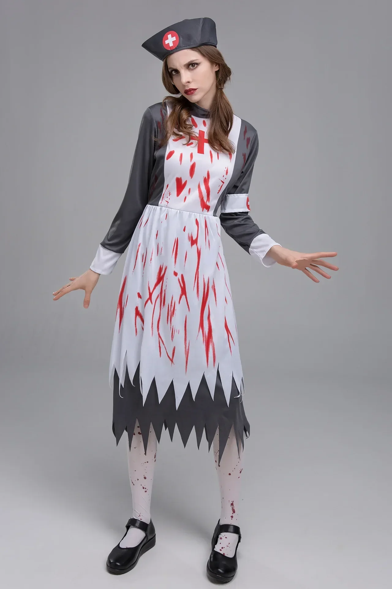 Halloween Black Vampire Zombie Costume Apron Nun Priest Zombie Character Uniform Cosplay Stage Costume maid scary doctor dress