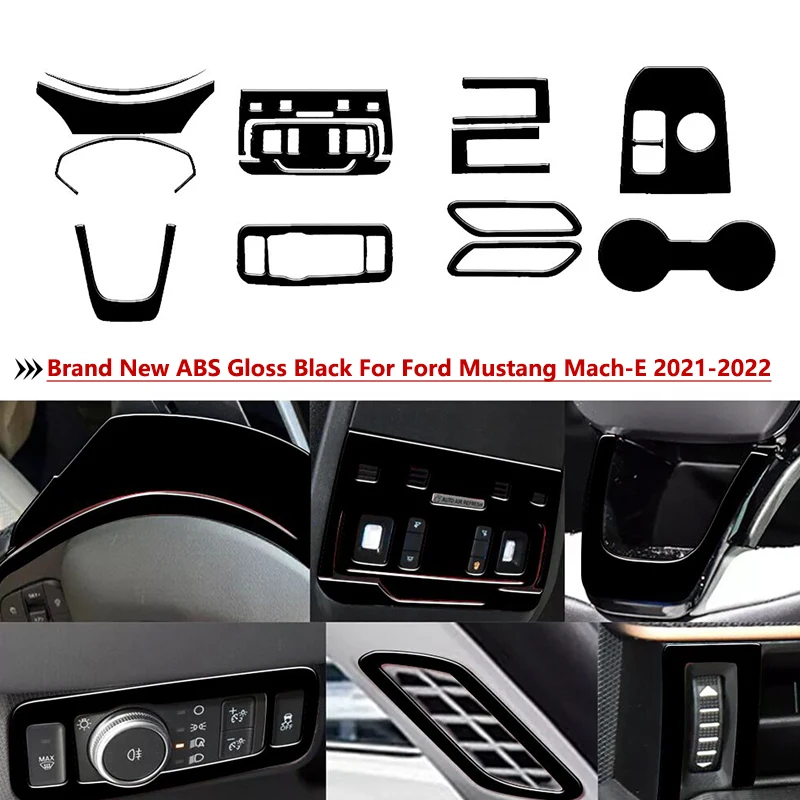 For Ford Mustang Mach-E 2021-2022 Brand New ABS Gloss Black Stickers Set 16 Pcs Car Interior Accessories