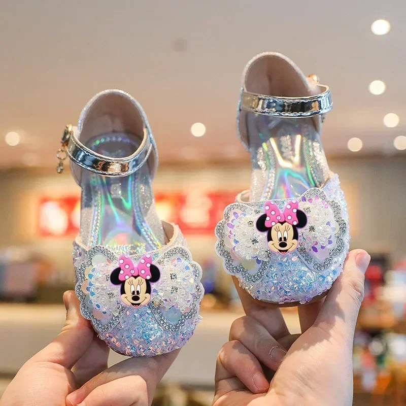 

Disney Mickey Mouse Children's Sandals Fashion Crystal Princess Shoes Spring Summer New Girls Versatile Baotou Half Sandals