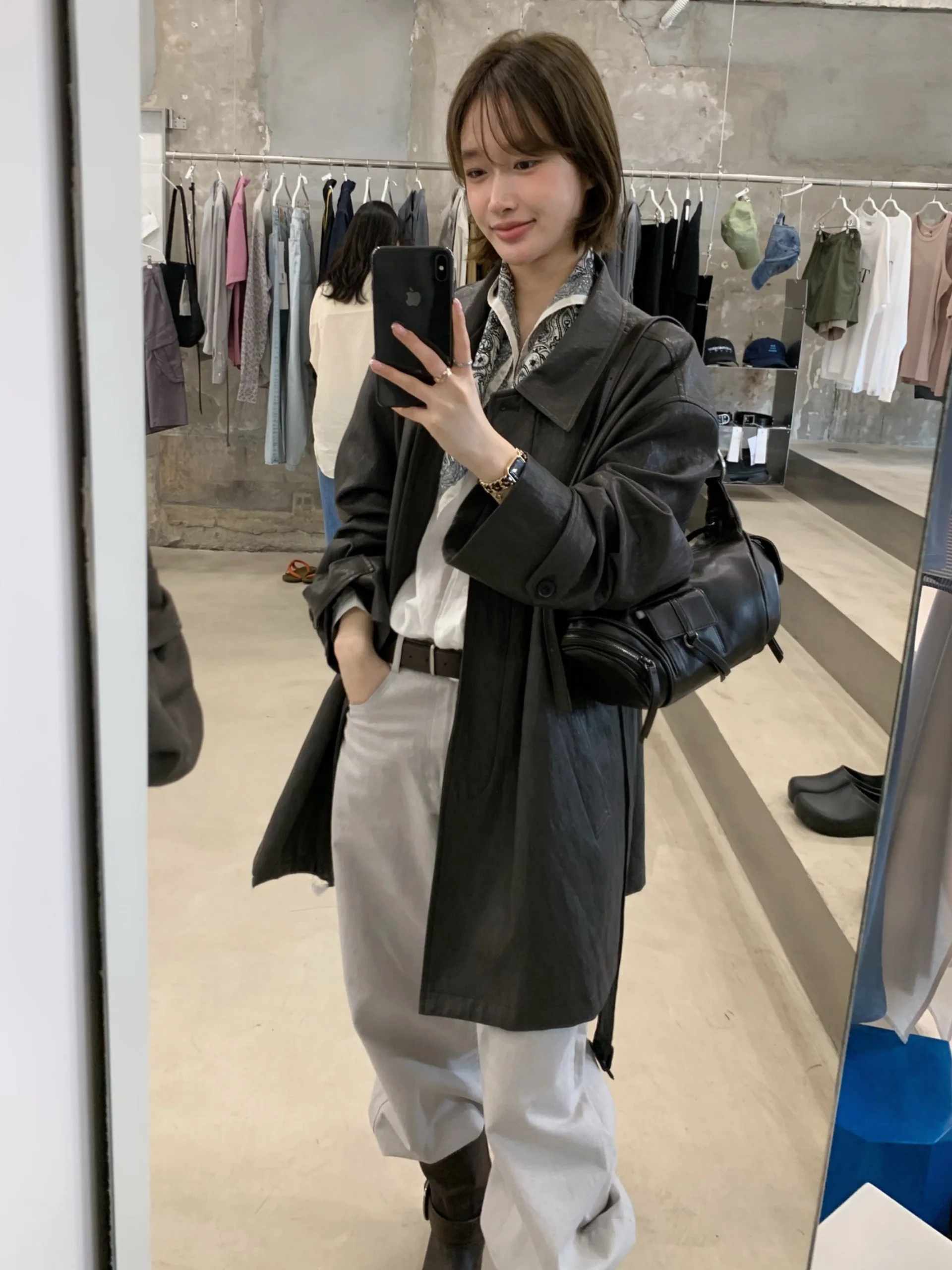 

Sli Retro PU Leather Jaet Women's Mid-Length Coat Autumn New Sweet Cool Waist-Cinching Jaet Windbreaker
