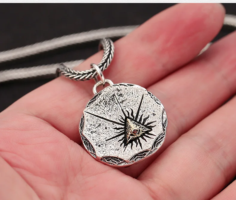 925 Silver Hip Hop Eye of Providence Necklace Pendant Retro Old European and American Style Hegemonic Men's Pendant