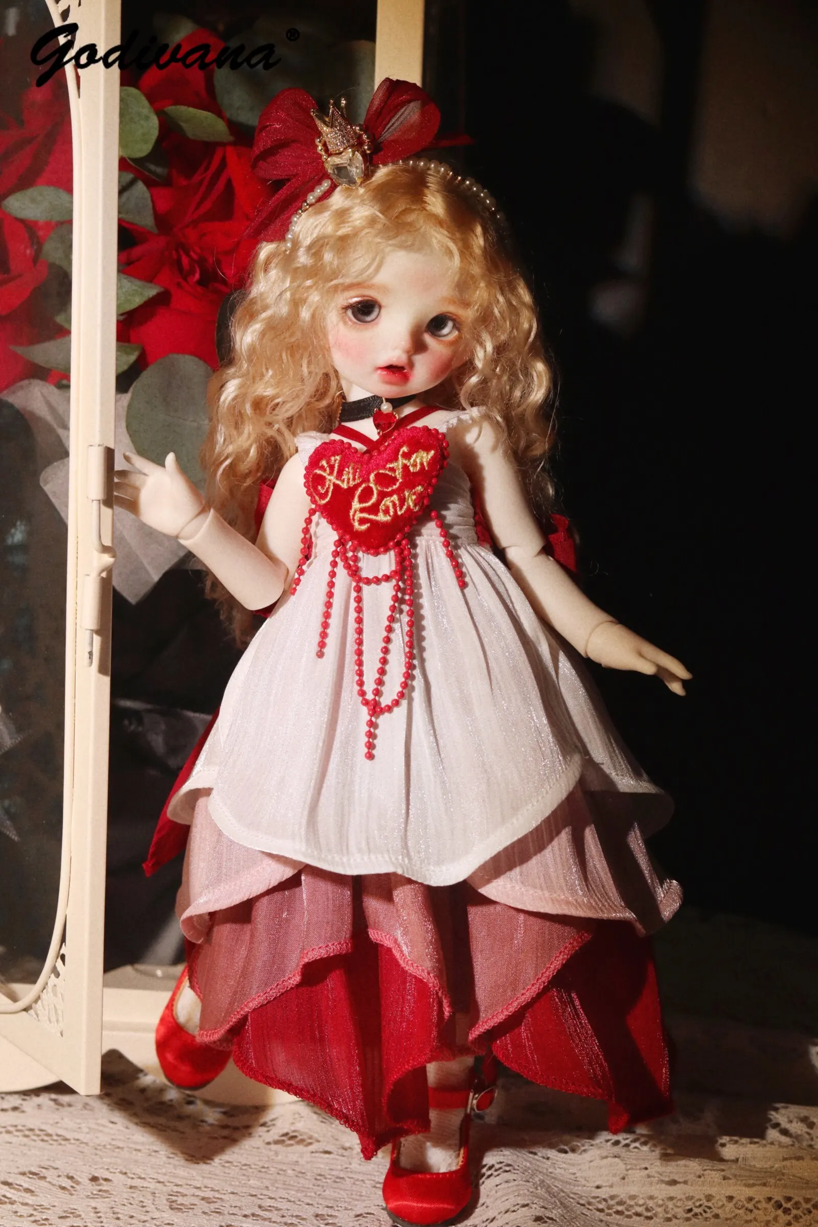 Vintage Palace Style 1/4 1/5 1/6 BJD Doll Dress Heart Embroidery Bead Tassel Irregular Hem Layered Gradient Doll Outfit Costume