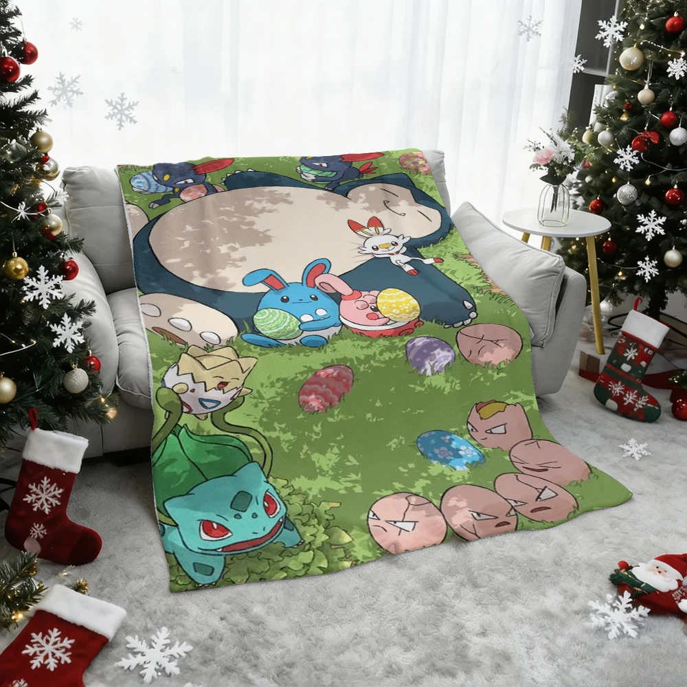 Pokemon Pikachu Gengar Bulbasaur Charmander Squirtle Psyduck Flannel Throw Blanket Soft Warm Blanket for Sofa Bed Home Decor Gif