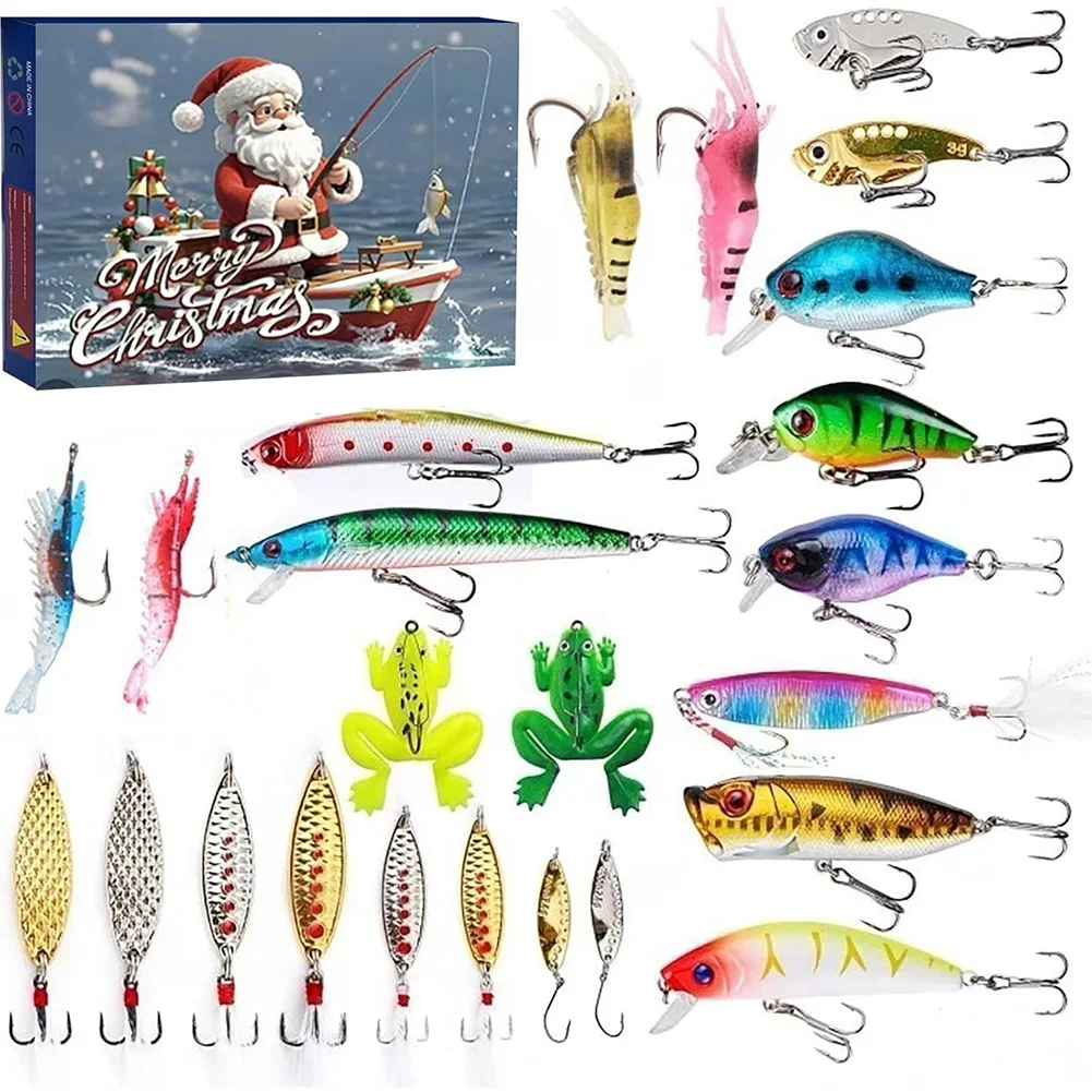 

2024 Fishing Tackle Advent Calendar 24 Days Christmas Countdown Calendar Fishing Lure Gifts Box 2025 New Year Xmas Fish Bait Box