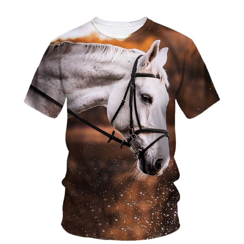 Summer Fashion Animal Horse graphic t shirts Trend Fun Men Casual Hip Hop Personality Printed Round Neck Streetwear Tees Tops